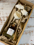 Luxury flower reed diffuser with Driftwood and Sea Salt fragrance in a gift box